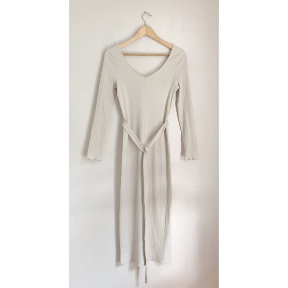 NWT Pact organic ivory cream Jazz stretch rib knit midi dress - Picture 5 of 7